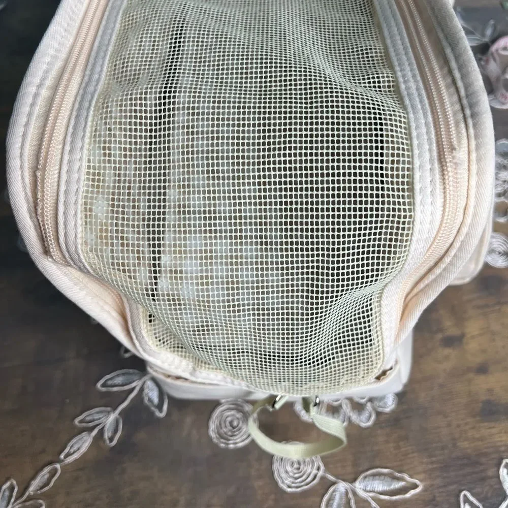 Cute gender neutral Small pet carrier by Fluffy Baby. Cream removable cushion.